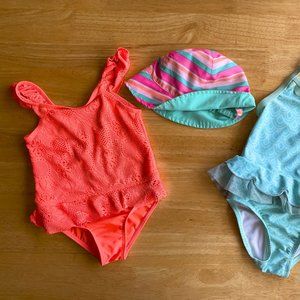 2 - Bathing Suits & Reversible Cap Set: 4T & 5T